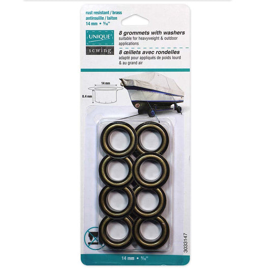 UNIQUE SEWING Grommets with Washers – 14 × 8.4 mm (9/16 × 5/16) – Antique Gold – 8 sets