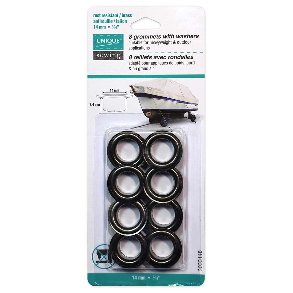 UNIQUE SEWING Grommets with Washers – 14 × 8.4 mm (9/16 × 5/16) – Gunmetal – 8 sets