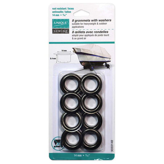 UNIQUE SEWING Grommets with Washers – 14 × 8.4 mm (9/16 × 5/16) – Gunmetal – 8 sets