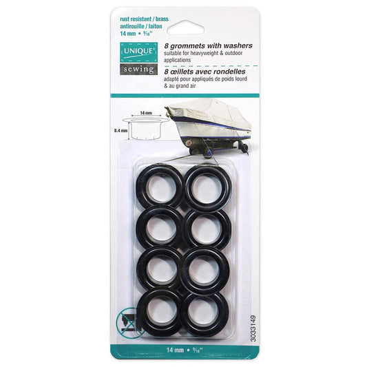 UNIQUE SEWING Grommets with Washers – 14 × 8.4 mm (9/16 × 5/16) – Black – 8 sets