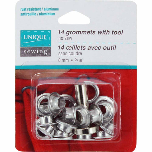 UNIQUE SEWING Grommets – Silver – 8 mm (1/4") – 14 pcs