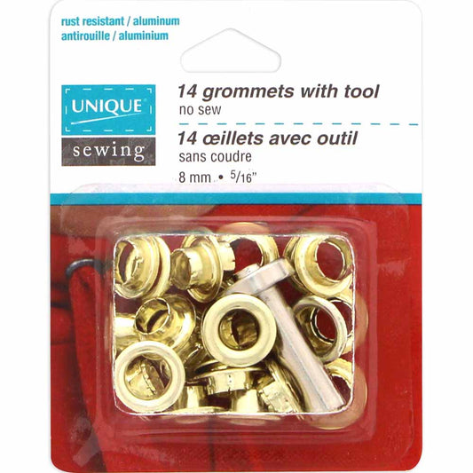 UNIQUE SEWING Grommets – Gold – 8 mm (1/4") – 14 pcs