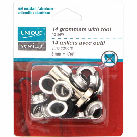 UNIQUE SEWING Grommets with Tool – Black – 8 mm (5/16 in), 14 pcs
