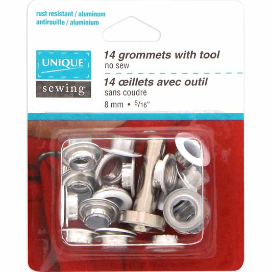 UNIQUE SEWING Grommets with Tool — White, 8 mm (¼ in), 14 pcs