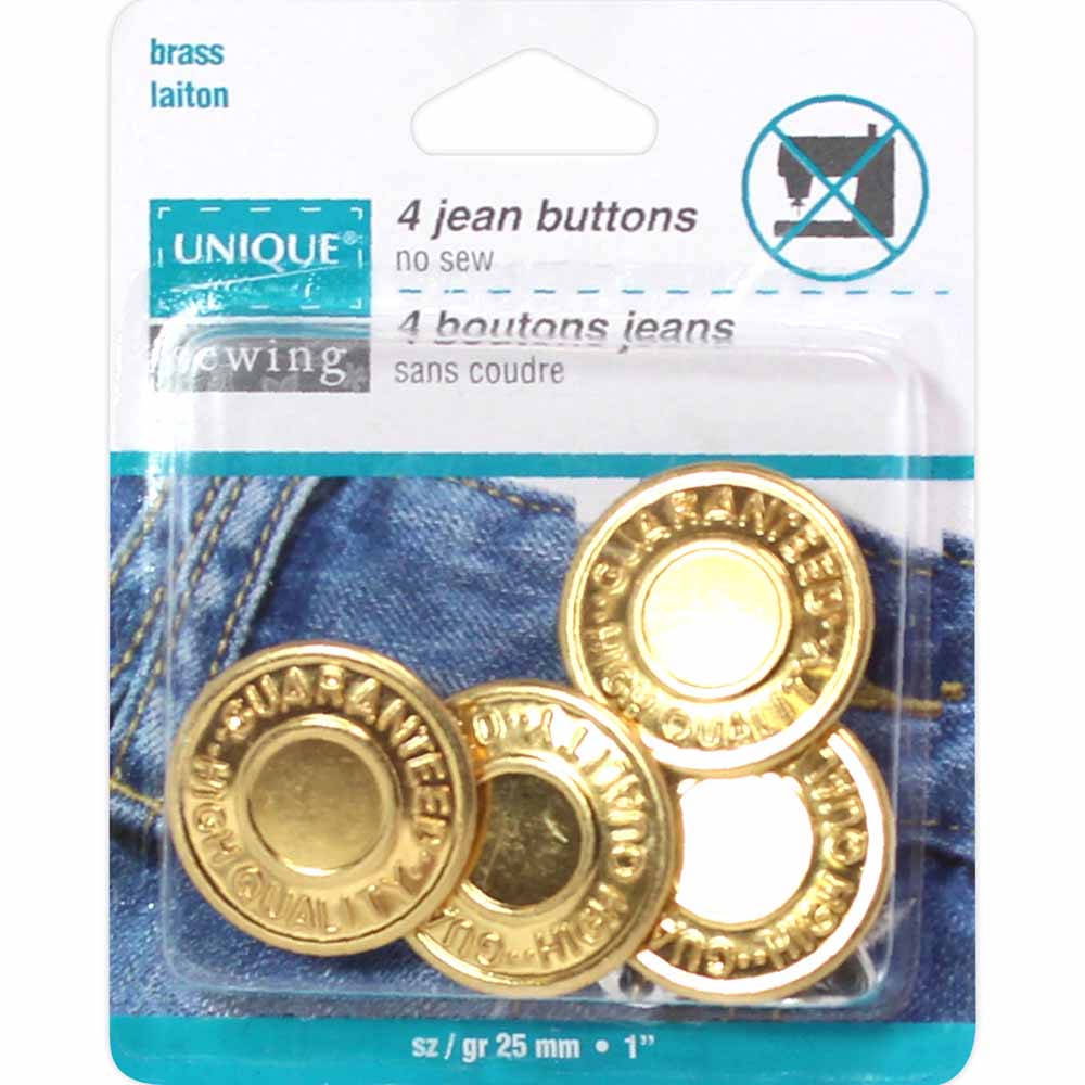 UNIQUE SEWING No‑Sew Jean Buttons – Gold – 25 mm (1″), 4 pcs