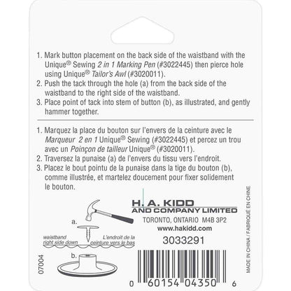 UNIQUE SEWING Jean Buttons — No-Sew, Silver, 17 mm (5/8 in.), 6 pcs - product view 2