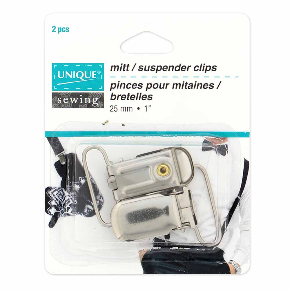 UNIQUE SEWING Mitt/Suspender Clips — Silver, 25 mm (1″), 2 pcs