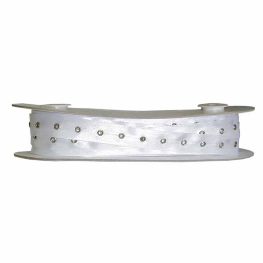 UNIQUE Eyelet Tape White Nylon Satin 2cm × 25m Antique Nickel