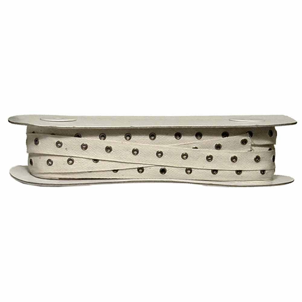 UNIQUE Eyelets on Natural Cotton Tape 2 cm x 25 m Antique Nickel