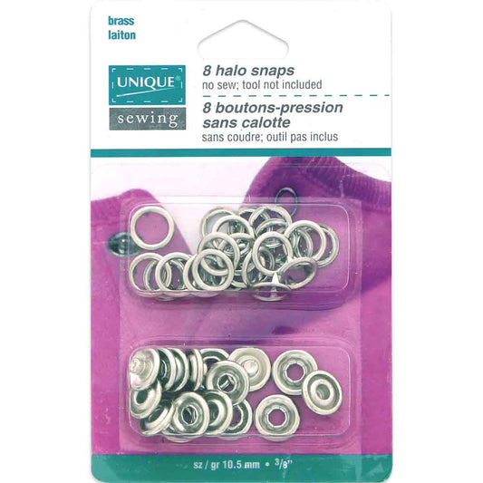 UNIQUE SEWING Halo Snaps — Silver, 11 mm (3-8 in), 8 Sets