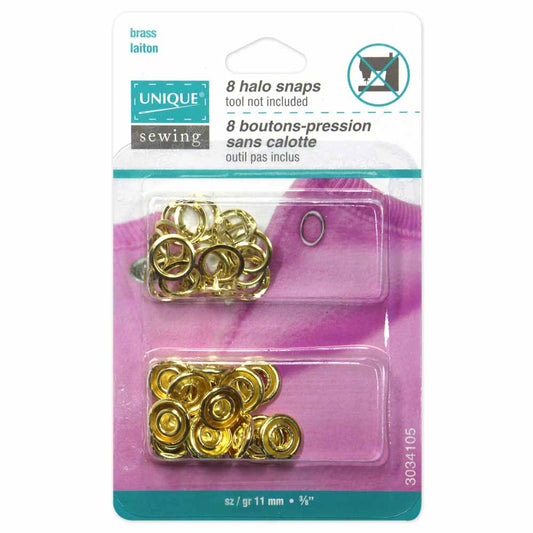 UNIQUE SEWING Halo Snaps — Gold, 11.5 mm (1/2 in), 8 Sets