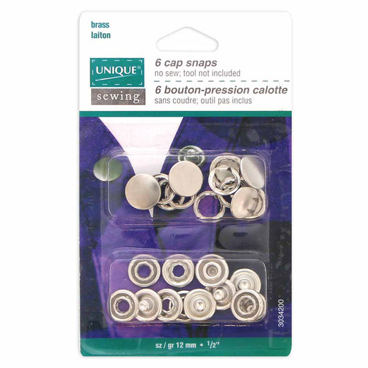 UNIQUE SEWING Cap Snaps — Silver, 11.5 mm (½ in), 6 Sets