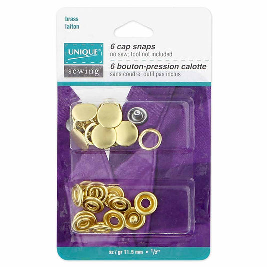 UNIQUE SEWING Cap Snaps — Gold, 11.5 mm (1/2 in), 6 Sets