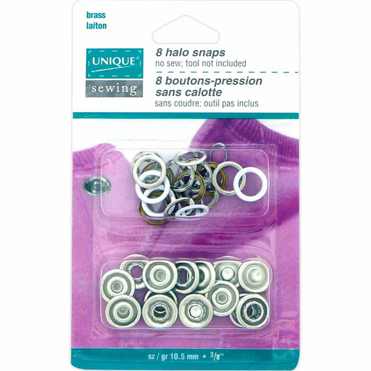 UNIQUE SEWING Halo Snaps — White, 11.5 mm (1/2 in), 8 Sets