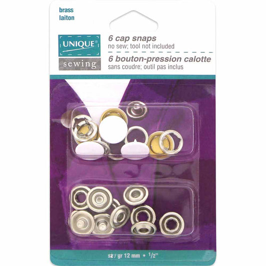 UNIQUE SEWING Cap Snaps — White, 11.5 mm (1/2 in), 6 Sets