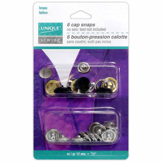 UNIQUE SEWING Cap Snaps — Black Enamel, 11.5 mm (½ in), 6 Sets