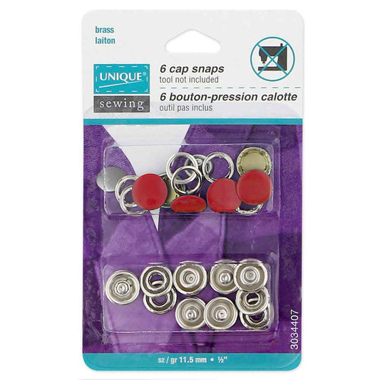 UNIQUE SEWING Cap Snaps — Red, 11.5 mm (1/2 in), 6 Sets