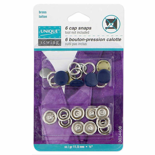 UNIQUE SEWING Cap Snaps — Navy, 11.5 mm (1/2 in), 6 Sets