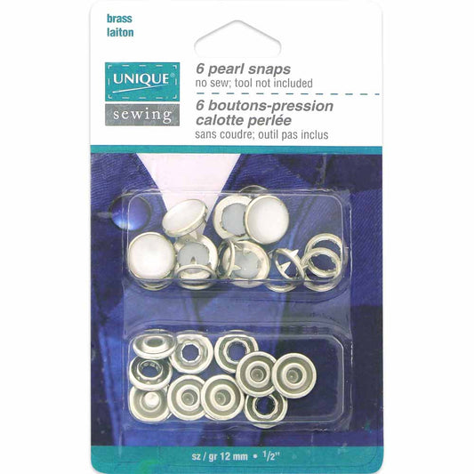 UNIQUE SEWING Pearl Snaps — White, 11.5 mm (1/2 in), 6 Sets