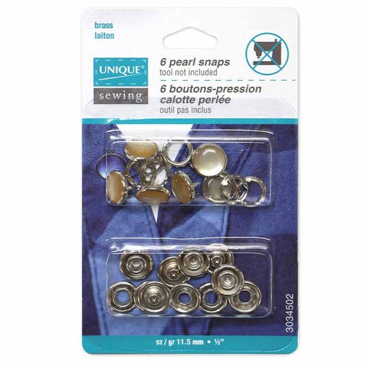 UNIQUE SEWING Pearl Snaps — Beige, 11.5 mm (1/2 in), 6 Sets