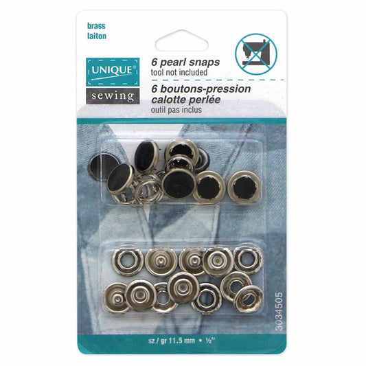 UNIQUE SEWING Pearl Snaps – Black – 11.5mm (1/2") – 6 sets