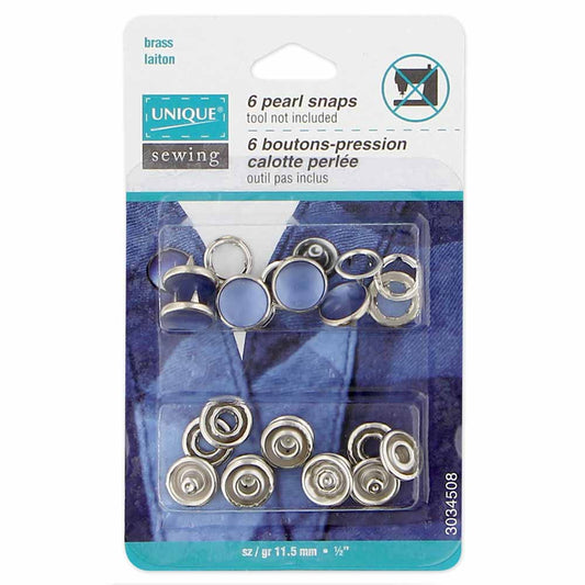 UNIQUE SEWING Pearl Snaps — Navy, 11.5 mm (1/2 in), 6 Sets