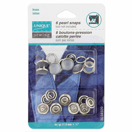 UNIQUE SEWING Pearl Snaps — Smoke, 11.5 mm (1/2 in), 6 Sets