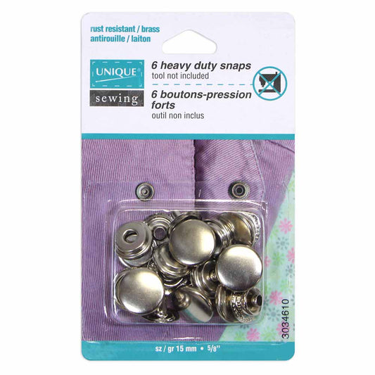 UNIQUE SEWING Heavy Duty Snaps – Silver – 15mm (5/8") – 6 Sets