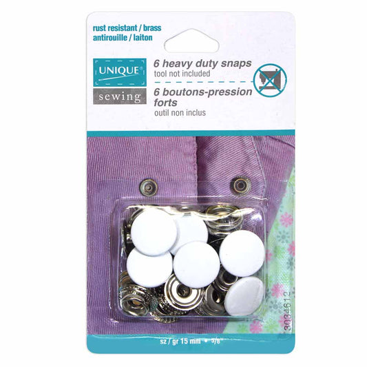 UNIQUE SEWING Heavy Duty Snaps – White – 15mm (5/8") – 6 Sets