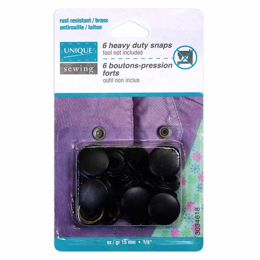 UNIQUE SEWING Heavy Duty Snaps – Black – 15mm (5/8") – 6 Sets