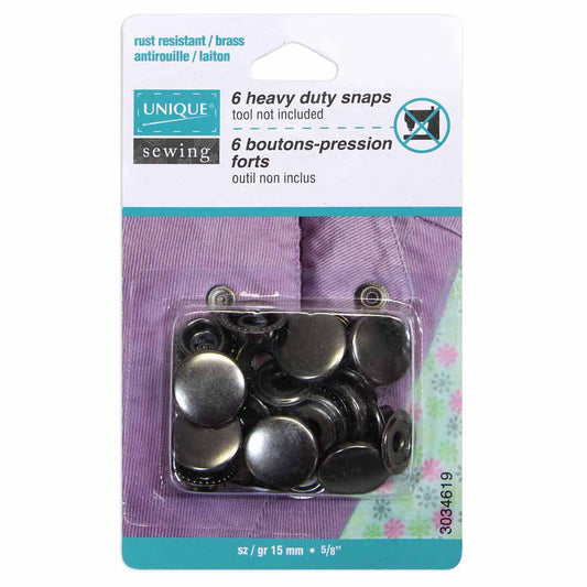UNIQUE SEWING Heavy Duty Snaps – 15mm (5/8") – Gunmetal – 6 sets