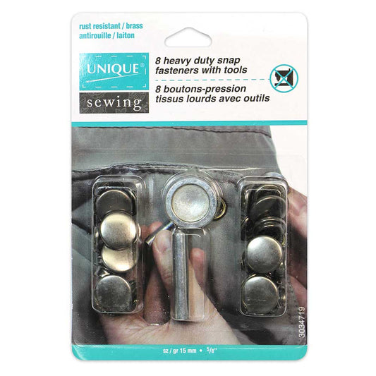 UNIQUE SEWING Heavy Duty Snaps Kit with Tool – 15mm (5/8") – Gunmetal – 8 sets