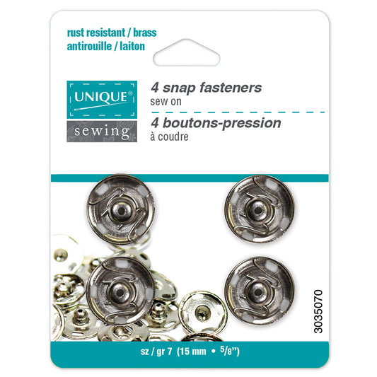 UNIQUE SEWING Snap Fasteners — Nickel, Size 7 / 15 mm, 4 Sets