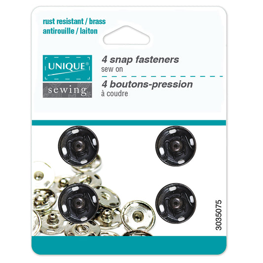 UNIQUE SEWING Snap Fasteners — Black, Size 7 / 15 mm, 4 Sets