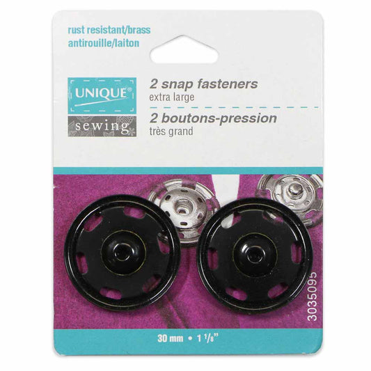 UNIQUE SEWING Sew-On Snap Fasteners — Black, 30 mm, 2 sets