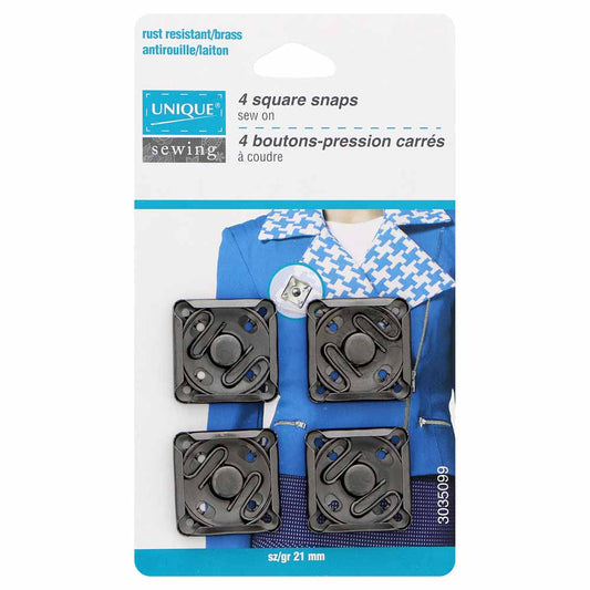 UNIQUE SEWING Square Snap Fasteners – 21mm (7/8") – Gunmetal – 4 Sets
