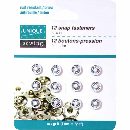 UNIQUE SEWING Sew-On Snap Fasteners — White, 7 mm, 12 sets