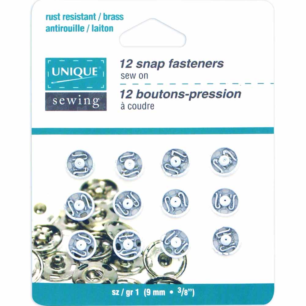 UNIQUE SEWING Sew‑On Snap Fasteners — White, 9 mm, 12 sets