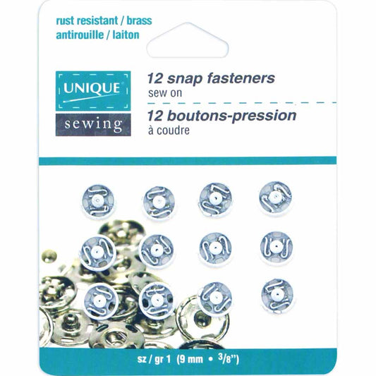 UNIQUE SEWING Sew-On Snap Fasteners — White, 9 mm, 12 sets