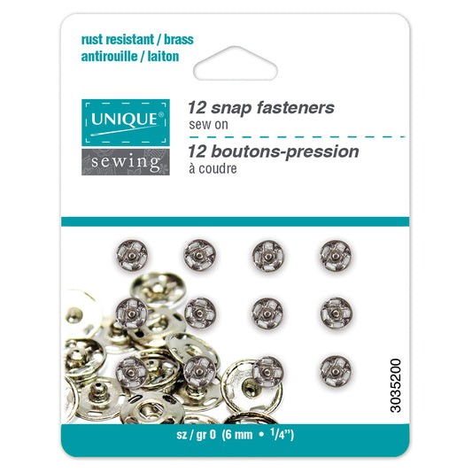 UNIQUE SEWING Snap Fasteners — Nickel, Size 0 / 6 mm (¼ in), 12 Sets