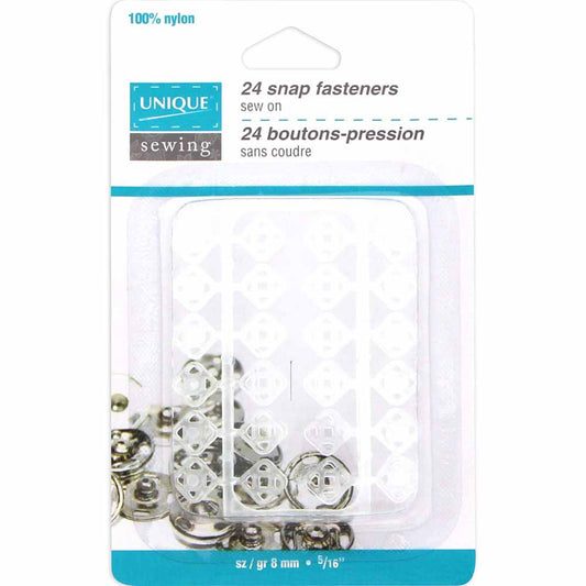 UNIQUE SEWING Nylon Snaps — Invisible Sew-On, 24 Sets