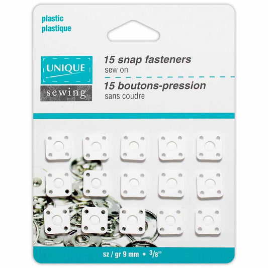 UNIQUE SEWING Snap Fasteners — White Nylon, 15 Sets