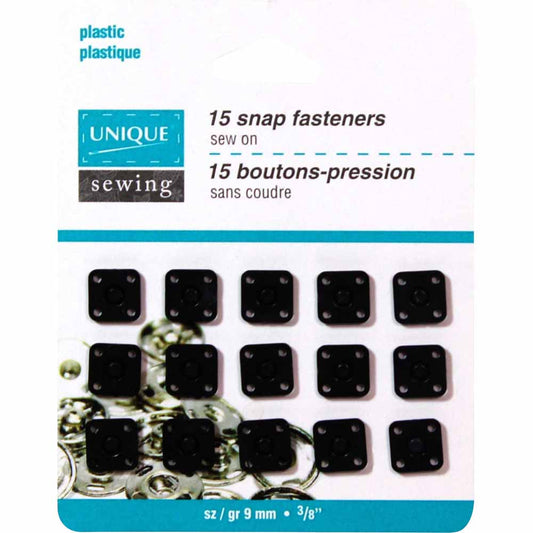 UNIQUE SEWING Snap Fasteners — Black Nylon, 15 Sets