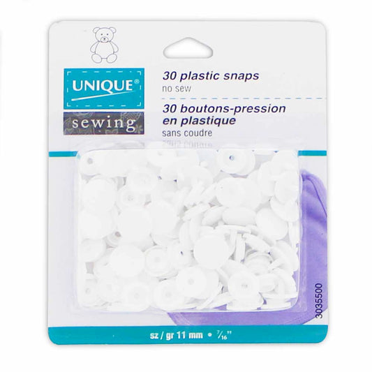 UNIQUE SEWING Plastic Snap Fasteners – White – Size 2 / 11mm (3/8") – 30 Sets