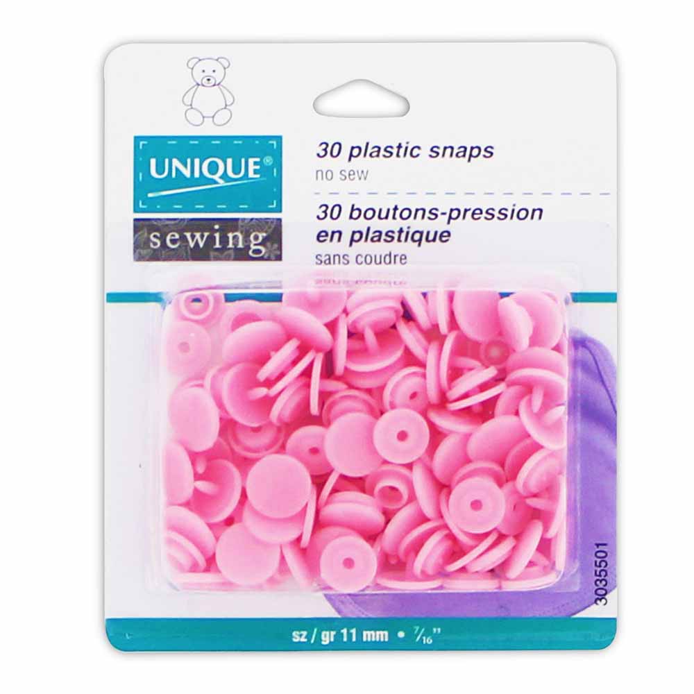 UNIQUE SEWING Plastic Snap Fasteners – Baby Pink – Size 2 / 11mm (3/8") – 30 Sets