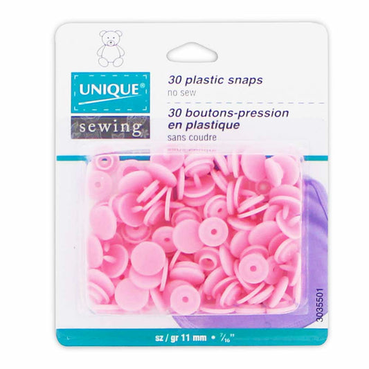 UNIQUE SEWING Plastic Snap Fasteners – Baby Pink – Size 2 / 11mm (3/8") – 30 Sets