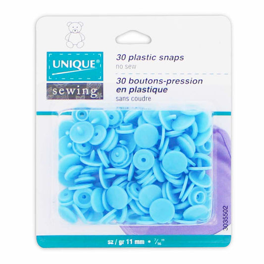UNIQUE SEWING Plastic Snap Fasteners – Baby Blue – Size 2 / 11mm (3/8") – 30 Sets