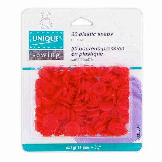 UNIQUE SEWING Plastic Snap Fasteners – Red – Size 2 / 11mm (3/8") – 30 Sets