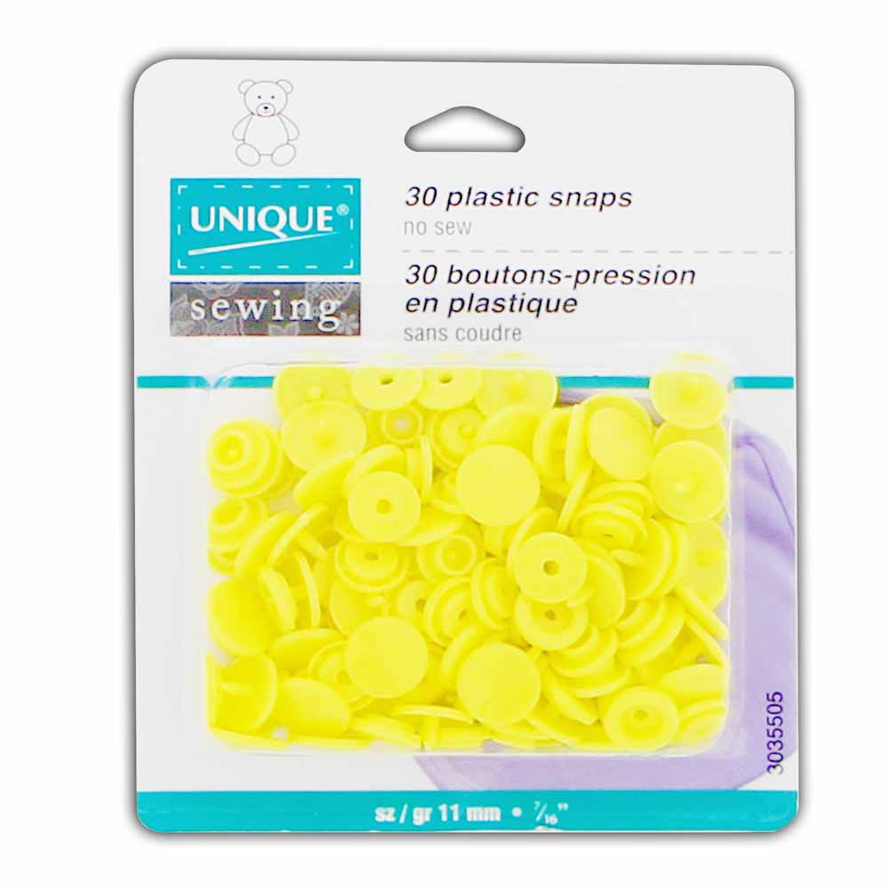 UNIQUE SEWING Plastic Snap Fasteners – Size 2 / 11mm (5/8") – Yellow – 30 sets