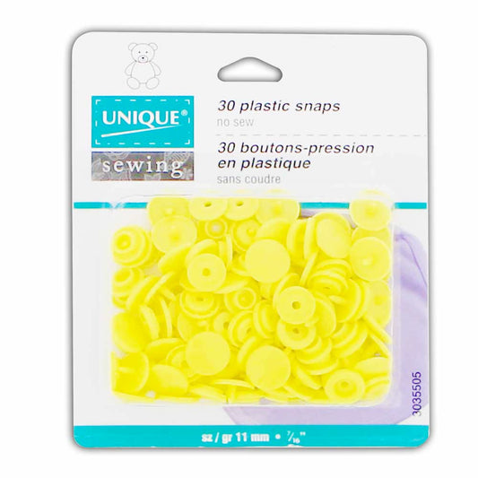 UNIQUE SEWING Plastic Snap Fasteners – Size 2 / 11mm (5/8") – Yellow – 30 sets